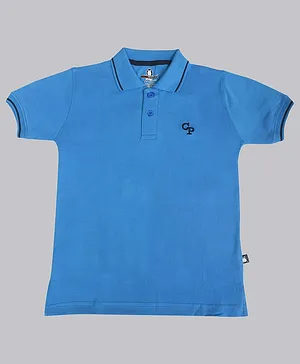 Crazy Penguin Half Sleeves Placement Embroidered 100% Cotton Polo Tee - Blue