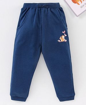 Babyhug Cotton Knit Full Length Solid Lounge Pant - Navy Blue
