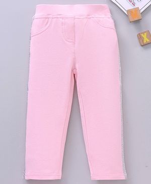 Babyhug Full Length Cotton Lycra Jeggings With Lurex Side Tape - Pink