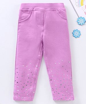 Babyhug Full Length Cotton Lycra Jeggings Foil Print- Violet