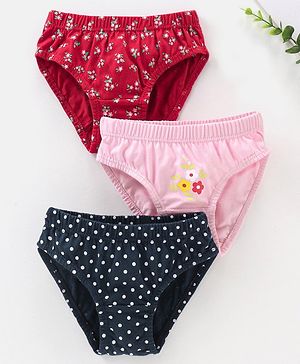 Babyhug Cotton Panties Floral and Polka Dots Print  Pack of 3 - Multicolour