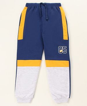 Babyhug Cotton Knit Full Length Numeric Printed Lounge Pant - Navy Yellow Grey
