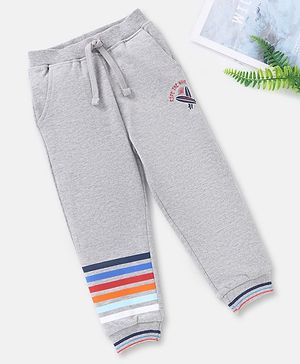 Babyhug Full Length Cotton Striped and Solid Colour Lounge Pant - Grey