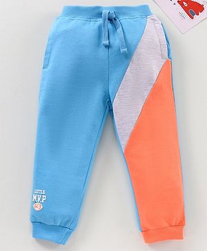 Babyhug Cotton Full Length Solid Colour Lounge Pant - Blue Orange