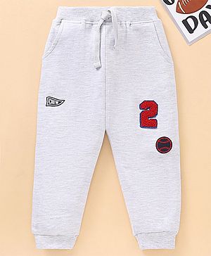 Babyhug Full Length Cotton Lounge Pant Patch Work With Ribbed Waist - Grey