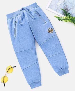Babyhug Full Length Cotton Football Print Lounge Pant with Zipper Pockets - Blue
