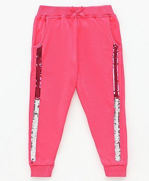Babyhug Full Length Cotton Lounge Pants With Multi Reversible Sequin - Fuchsia