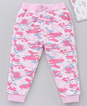 Babyhug Cotton Full Length Lounge Pants Camouflage Print - Pink Blue