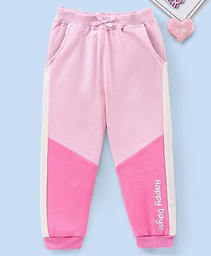 Babyhug Cotton Knit Full Length Lounge Pant Text Print - Pink