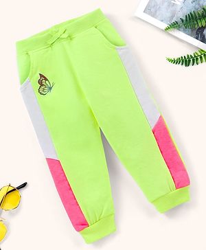 Babyhug Cotton Knit Full Length Lounge Pant Butterfly Print - Lime