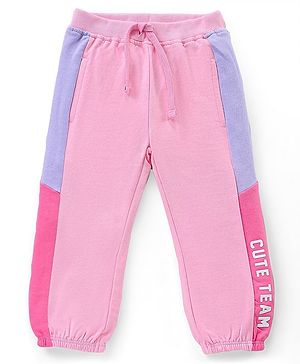 Babyhug Cotton Full Length Lounge Pants Text Print - Pink