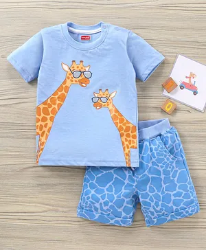 Babyhug Half Sleeves T-Shirt & Shorts Animal Print - Blue