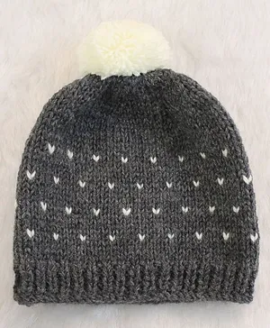 Woonie Embroidered Handmade Bobble Cap - Grey