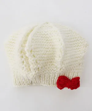 Woonie Bow Detailed Handmade Crown Style Cap - Cream