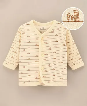 Child World Cotton Knit Full Sleeves Vests Cars Print - Gold