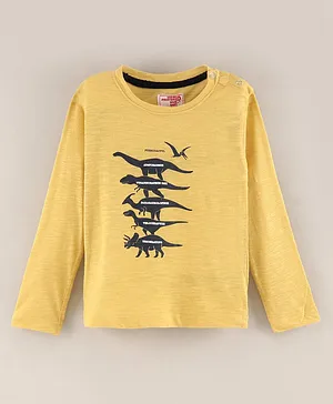 Under Fourteen Only Full Sleeves Dinosaur Placement Printed Tee - Yellow