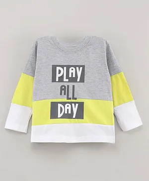 Under Fourteen Only Full Sleeves Play All Day Text Placement Printed Colour Block Tee - Grey