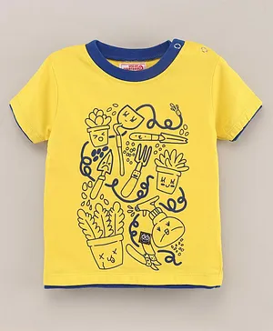 Under Fourteen Only Half Sleeves Gardener Theme Placement Printed Tee - Yellow