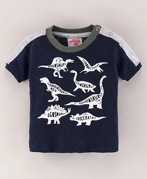 Under Fourteen Only Half Sleeves Dinosaur & Text Placement Printed Tee - Navy Blue
