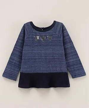Under Fourteen Only Full Sleeves Railroad Striped & Sequin Embellished Top - Navy Blue