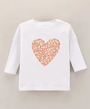 Under Fourteen Only Full Sleeves Polka Dot Detailed Heart printed Top - Off White