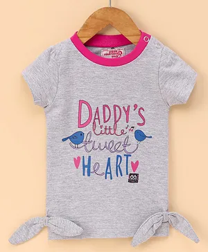 Under Fourteen Only Short Sleeves Daddys Little Tweet Heart With Bird & Heart Placement Printed Top - Grey