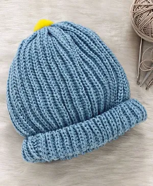 Little Angels Solid Round Cap With Pom Pom - Blue