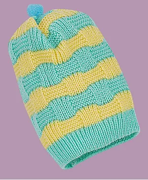 Little Angels Striped Round Cap With Pom Pom - Green & Yellow