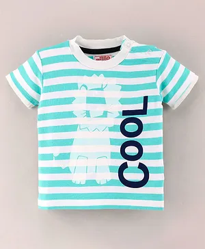 Under Fourteen Only Lion Printed & Striped Tee - Green