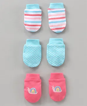 Babyhug 100% Cotton Mittens Pack Of 3 - Pink Blue