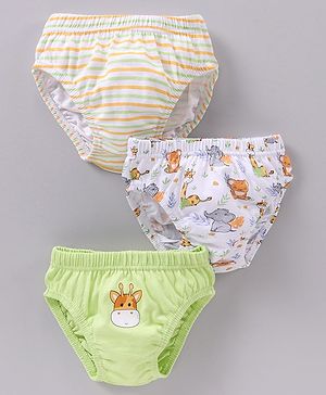 Babyhug Cotton Antibacterial Stripes & Animal Print Briefs Pack Of 3 - Multicolor