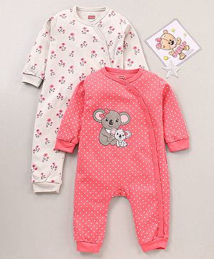 Babyhug 100% Cotton Knit Full Sleeves Romper Koala & Floral Print Pack of 2 - Multicolour