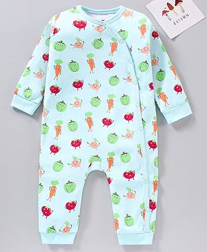 Babyhug 100% Cotton Full Sleeves Romper Vegetables Print- Blue