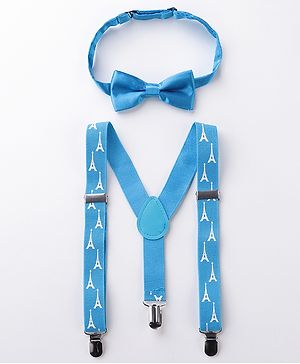 Babyhug Bow and Suspender Set Eiffel Tower Printed - Blue