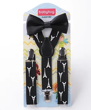 Babyhug Bow and Suspender Set Eiffel Tower Printed - Black