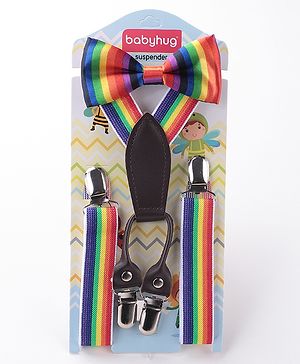 Babyhug Bow and Suspender Set Rainbow Stripes - Multicolour