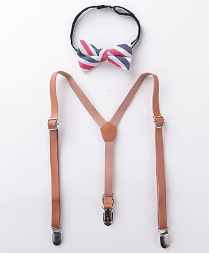 Babyhug Bow and Suspender Set Stripes - Beige