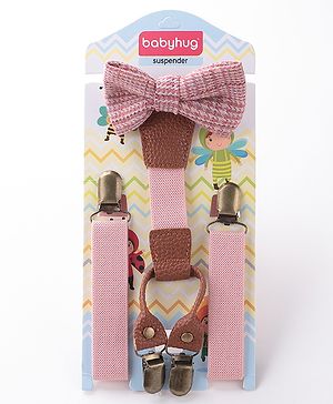 Babyhug Bow and Suspender Set Solid Color - Pink