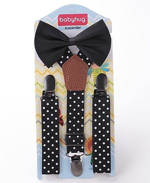 Babyhug Bow and Suspender Set Polka Dots Printed - Black