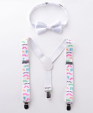Babyhug Bow And Suspender Set - White
