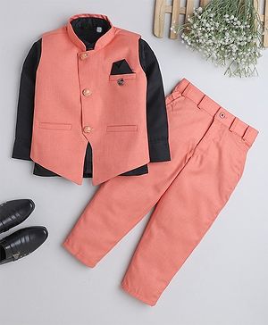 Fourfolds Full Sleeves Solid Shirt With Waistcoat & Coordinating Pant - Pink