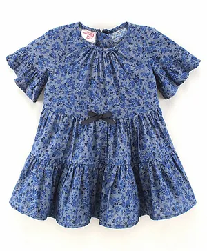 Under Fourteen Only Seamless Ditsy Floral Printed Tiered Dress - Blue