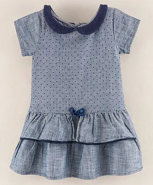 Under Fourteen Only Short Sleeves All Over Polka Dot Printed & Bow Detailed Layered Dress - Grey