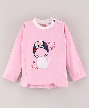 Under Fourteen Only Full Sleeves Flower Embroidered & Cat Detailed Top - Pink