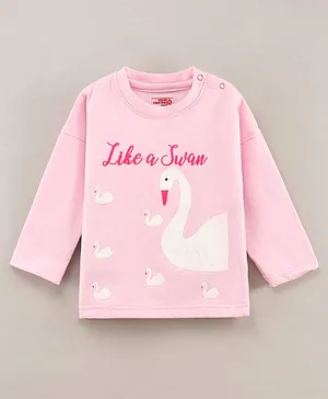 Under Fourteen Only Full Sleeves Like A Swan Text With Swan Detailed Top - Pink