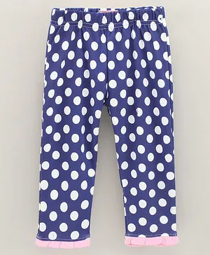 Under Fourteen Only Full Length Polka Dot Printed & Ruffled Bottom Leggings - Blue