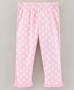 Under Fourteen Only Full Length Polka Dot Printed Ruffled Bottom Leggings - Pink
