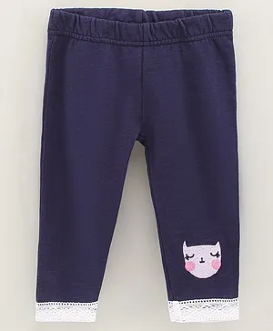 Under Fourteen Only Full Animal Face Detailed & Lace Embellished Bottom Leggings - Navy Blue