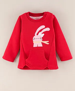 Under Fourteen Only Full Sleeves Bunny Detailed Front Pocket Sweatshirt - Red