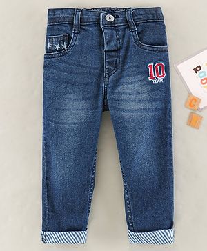 Babyhug Full Length Denim Jeans Number   Embroidered - Blue